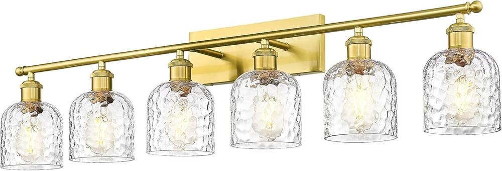 42.2" 6-Light Brushed Gold Bathroom Vanity Light Hammered Glass Fixture